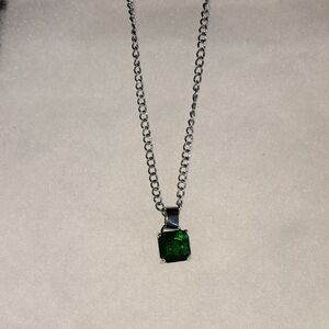 Silver Necklace with Green Gemstone Pendant